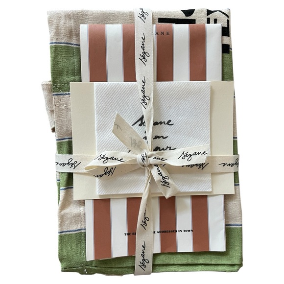 NWOT - Sézane Bonjour Texas Canvas Tote Bag Green Stripes - Picture 13 of 13